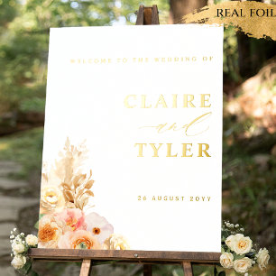 Chic Peach floral Real Foil Wedding Willkommenszei Foliendrucke