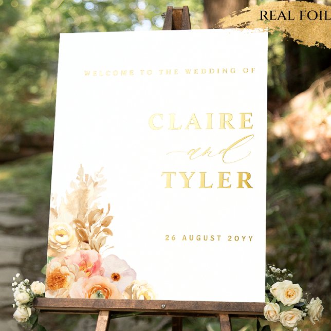 Chic Peach floral Real Foil Wedding Willkommenszei Foliendrucke (Von Creator hochgeladen)