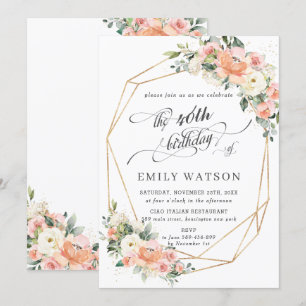 Chic Peach Ivory Pink Floral Geburtstag geometrisc Einladung
