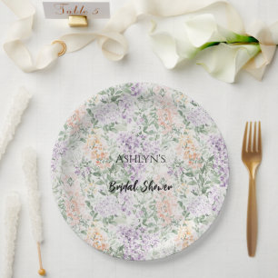 Chic Peach Lilac Lavender Floral Brautparty Pappteller