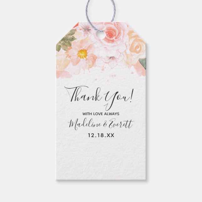 Chic Peach Mint Succules Blumentropfen Vielen Dank Geschenkanhänger (Vorderseite)