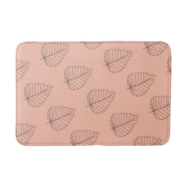 Chic Peach mit Black Leaf Muster Badematte (Vorderseite)