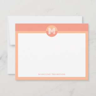 Chic Peach Orange Geometric Modern Monogram Mitteilungskarte