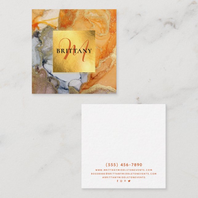 Chic Peach Orange Gray Quadratische Visitenkarte (Vorne/Hinten)