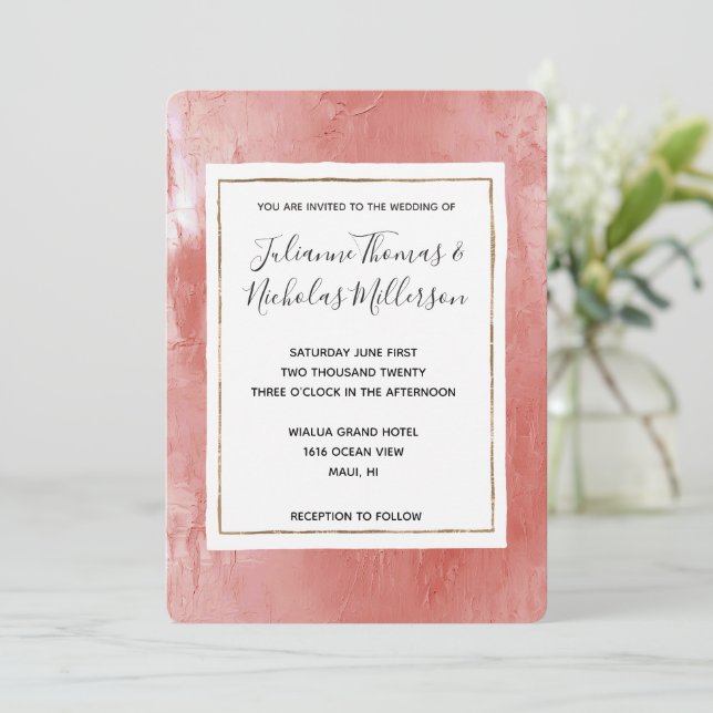 Chic Peach Spice Wedding Einladung (Stehend Vorderseite)