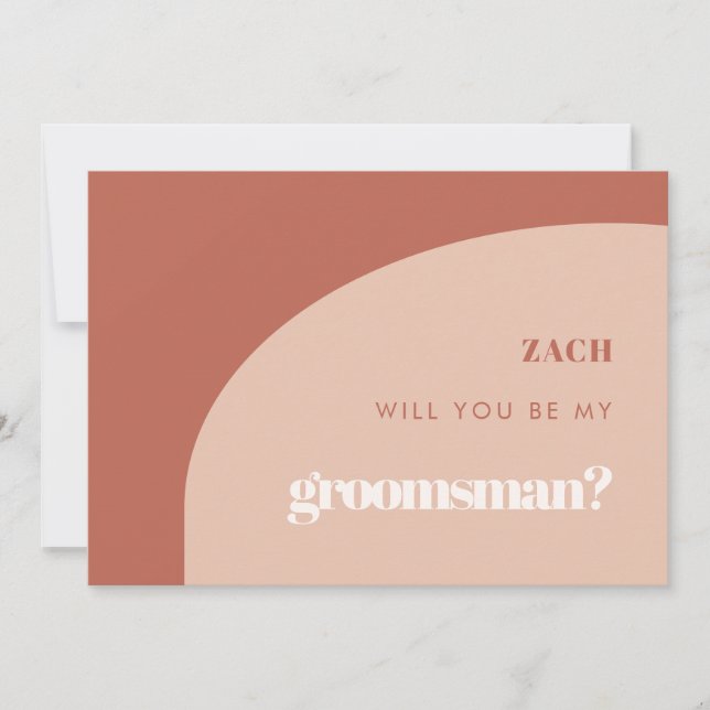 Chic peach terracotta arch Groomsman Vorschlag Kar Einladung (Vorderseite)