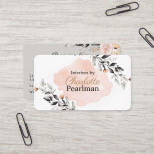 Chic Peach und Grau Moderne Blumen Visitenkarte