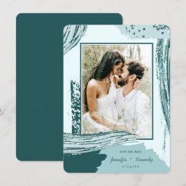 Chic Peacock Abstrakt Paint Brush Strokes Foto Save The Date