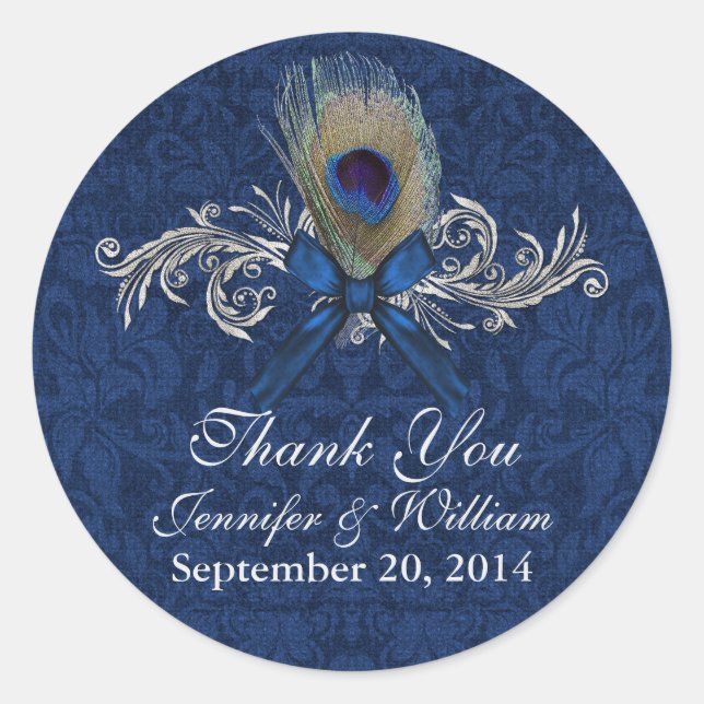 Chic Peacock Feather Wedding Favor Sticker (Devant)