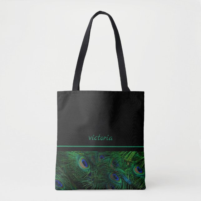 Chic Peacock Feathers Mit Monogramm Tasche (Vorderseite)