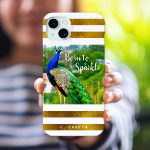 Chic Peacock Geboren zum Sparkle Gold iPhone 15 Plus Hülle