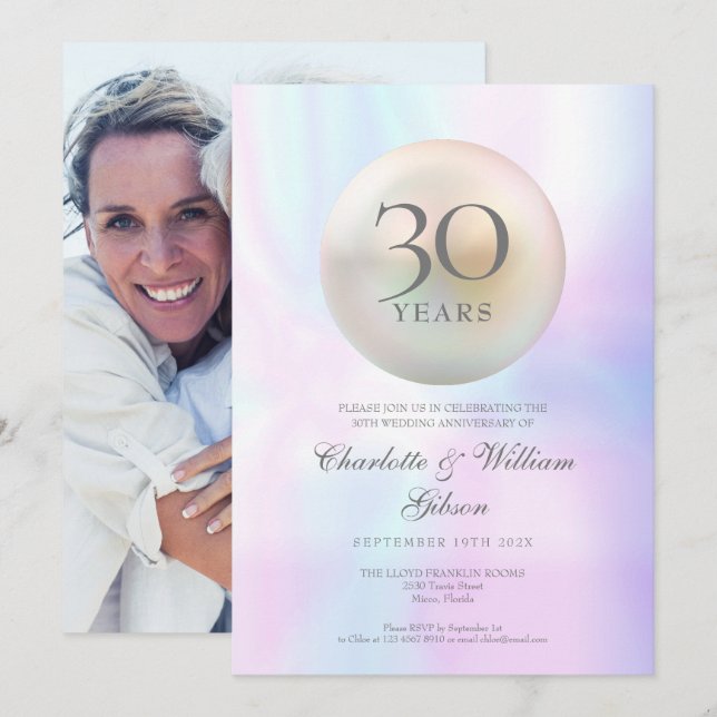 Chic Pearl Foto 30 Jahre Einladung (Vorne/Hinten)