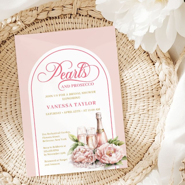 Chic Pearls and Prosecco Bridal Invitation Invite Einladung (Chic Pearls and Prosecco Bridal Invitation Invite)
