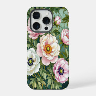 Chic peonies anemones stained Glass effect iPhone 15 Pro Hülle