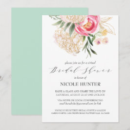 Chic Peonies Gold Blume VIRTUAL Brautparty Einladung