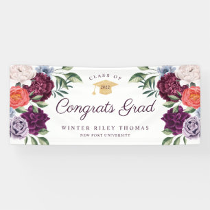 Chic Peonies Rose Floral Graduate Graduate Party Banner