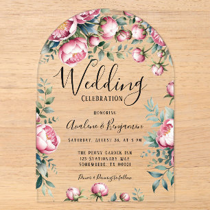 Chic Peony Bouquet bei einer Hochzeit in Wasserfar Acryleinladungen