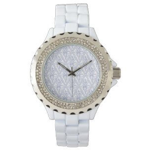 Chic Periwinkle Blue White Floral Diamond Muster Armbanduhr