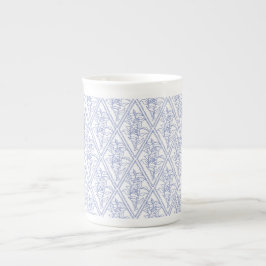 Chic Periwinkle Blue White Floral Diamond Muster Prozellantasse
