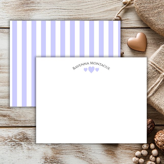 Chic Periwinkle Cracked Hearts Striped Note Card Mitteilungskarte (Von Creator hochgeladen)