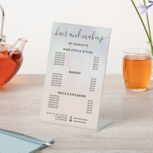 Chic perl blush Haar Make-up moderne Salon Preis Sockelschild (In SItu)