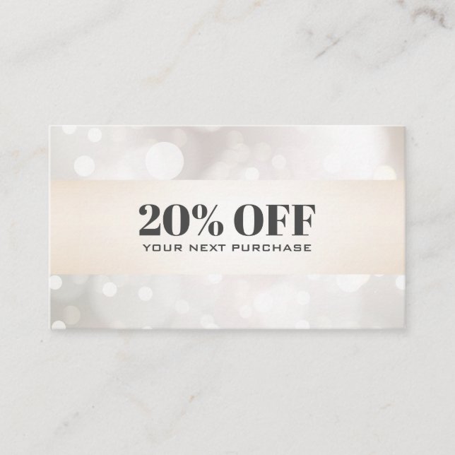 Chic perlescent Glitzer White Bokeh Coupon Card Visitenkarte (Vorderseite)