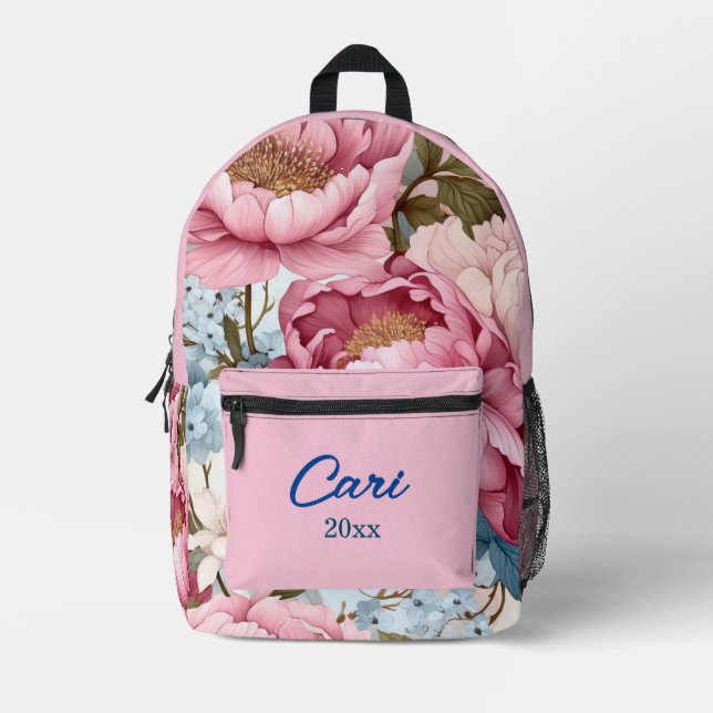 Chic Personalisiert Floral Bedruckter Rucksack (Vorderseite)