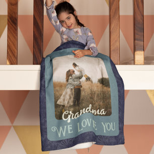 Chic Personalisiert Foto Text Oma Geschenk Blau Fleecedecke