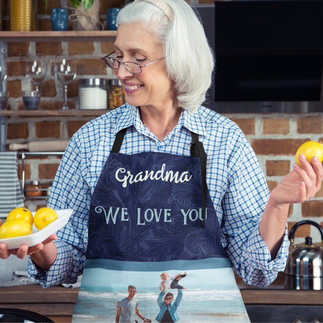 Chic Personalisiert Foto Text Oma Geschenk Blau Schürze (Von Creator hochgeladen)
