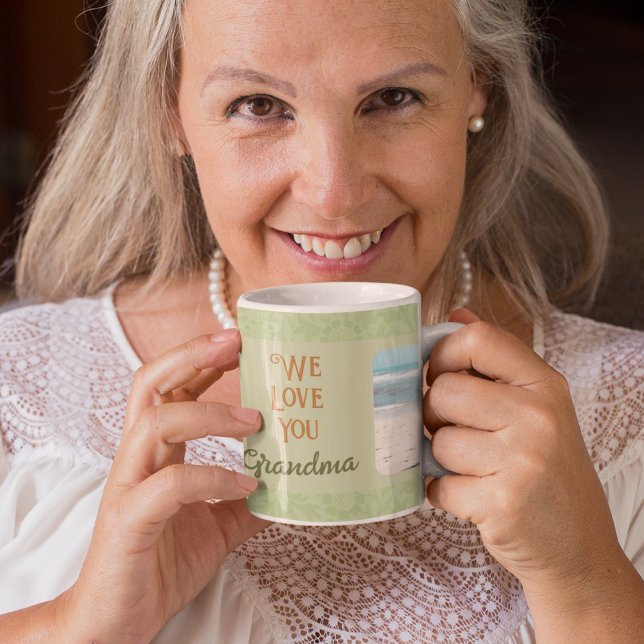 Chic Personalisiert Foto Text Oma Geschenk Grün Kaffeetasse (Chic Personalized Photo Text Grandma Gift Green Coffee Mug)