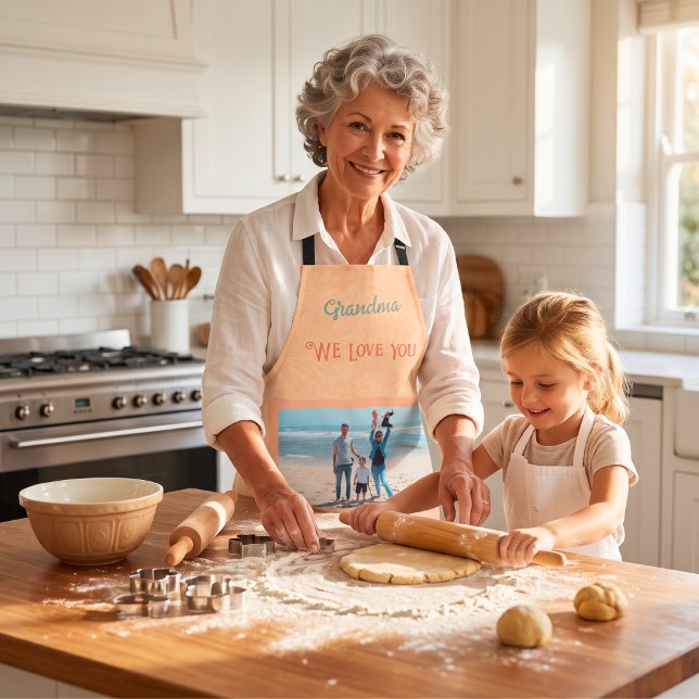 Chic Personalisiert Foto Text Orange Großmutter-Ge Schürze (Chic Personalized Photo Text Grandma Gift Orange Apron)