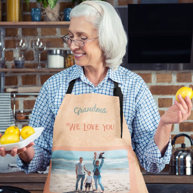 Chic Personalisiert Foto Text Orange Großmutter-Ge Schürze (Von Creator hochgeladen)