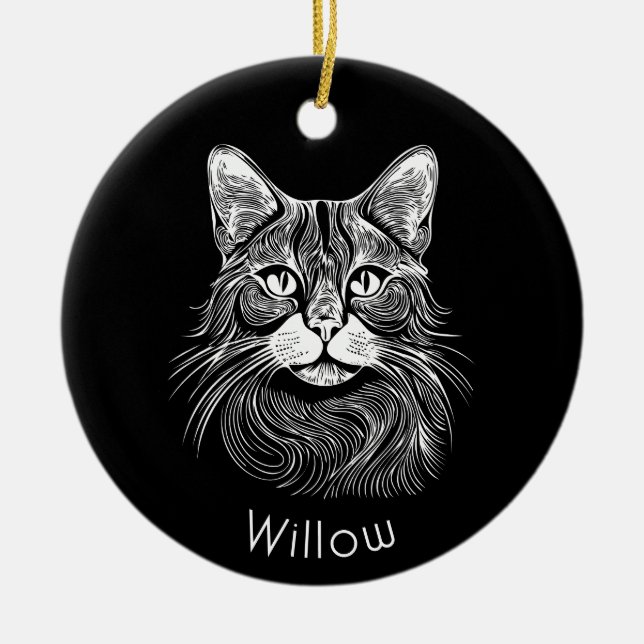 Chic personalisiert Hand gezeichnet schwarz-weiß Keramik Ornament (Vorne)