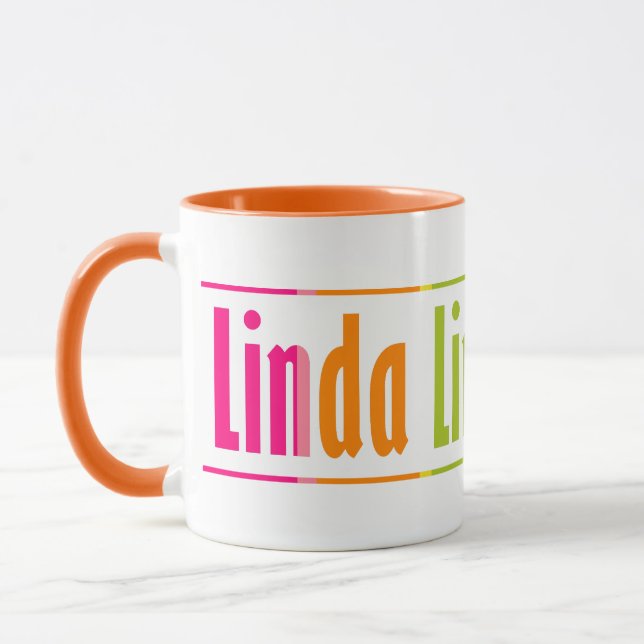 Chic Personalisiert "Linda" Name Farbenfrohe Strei Tasse (Links)