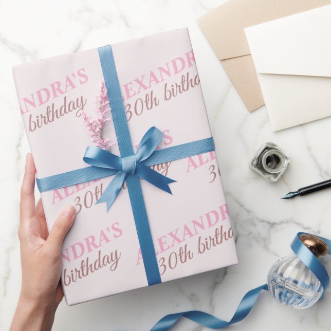 Chic Personalisiert Name Age Blush Pink Geburtstag Geschenkpapier (Schenken)