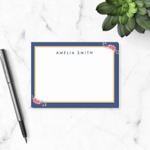 Chic Personalisiert Name Blue Border Pink Blume