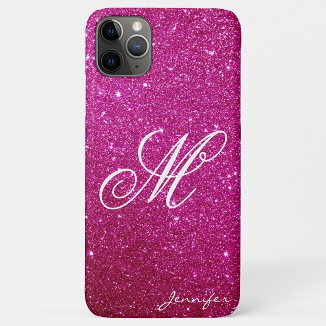 Chic Personalisiert rosa magenta Glitzern Glitzer Case-Mate iPhone Hülle (Rückseite)