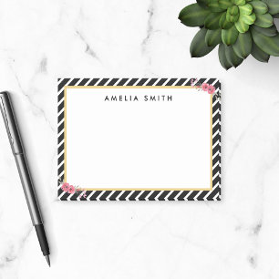 Chic-personalisiertes Namensschwarzes Stripes rosa Post-it Klebezettel