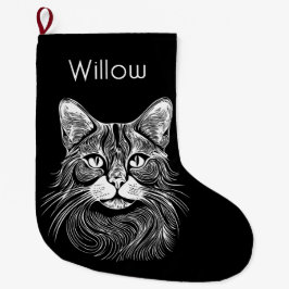 Chic personalized Hand drawn black&white cat bed Großer Weihnachtsstrumpf