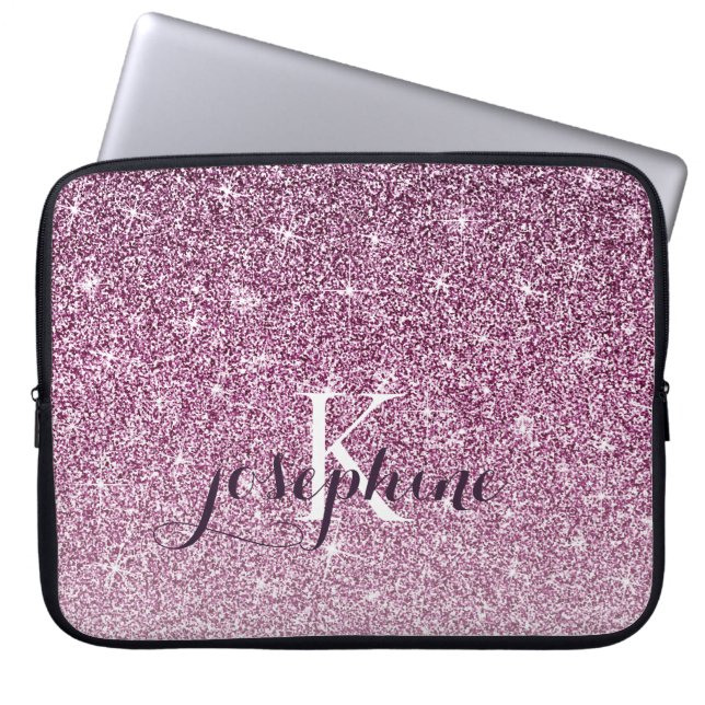 Chic Personalized Purple Sparkle Glitter Monogram Laptopschutzhülle (Vorderseite)