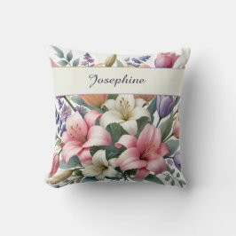 Chic Personalized Watercolor Floral Pink Orange Kissen
