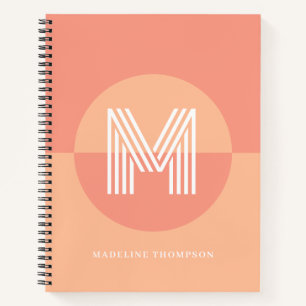 Chic Pfirsich Rosa Geometrisch Moderne Monogramm Notizbuch