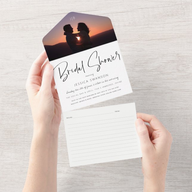 Chic Photo Bridal Shower Invitation + Recette Card (Déchirure)