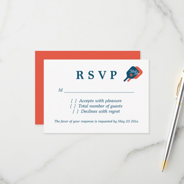 Chic pickleball Hochzeit RSVP Antwortkarten (Vorderseite/Rückseite Beispiel)