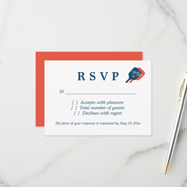 Chic pickleball Hochzeit RSVP Antwortkarten Karte (Vorderseite/Rückseite Beispiel)