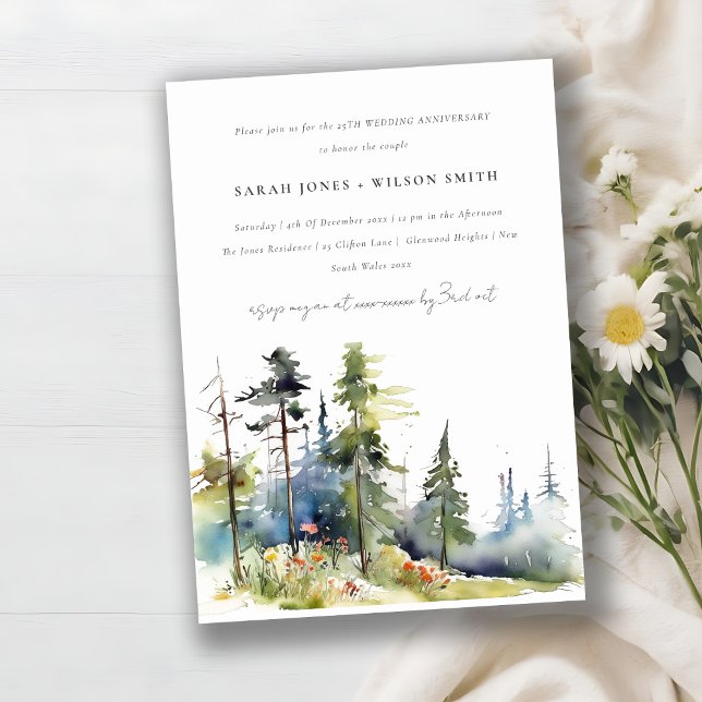 Chic Pine Forest Landschaft Hochzeit Jahrestag Einladung (Von Creator hochgeladen)