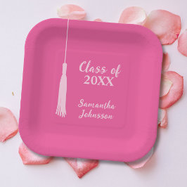 Chic Pink 2024 Tassel Personalisierter Abschluss Pappteller