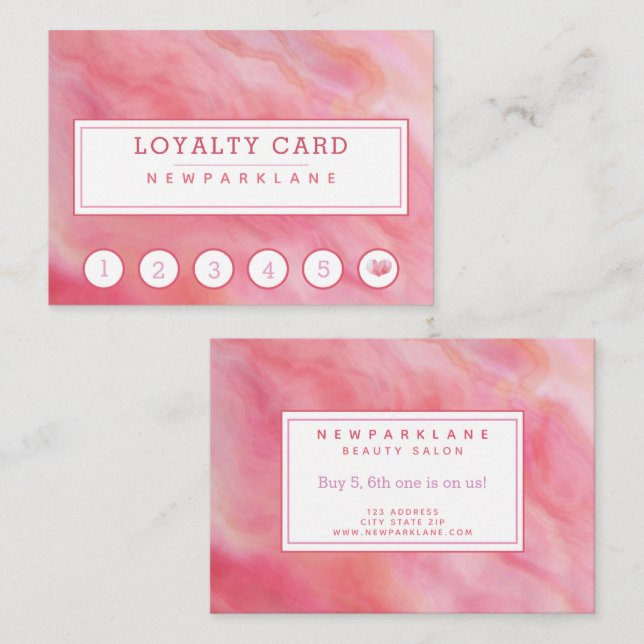 Chic Pink Agate Pattern Business Loyalty Card Visitenkarte (Vorne/Hinten)