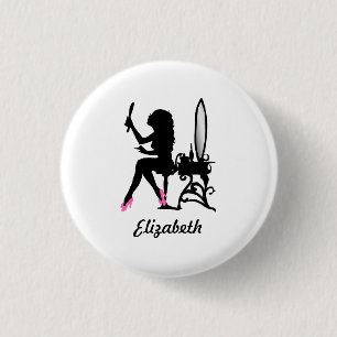 Chic Pink and Black Woman Fashion Silhouette Button