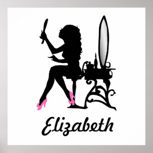 Chic Pink and Black Woman Fashion Silhouette Poster